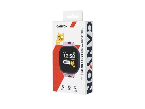 Canyon Kids Sandy KW-34 - Smart ur med rem - silikon - skjerm 1,44" - 32 MB - Bluetooth - 0,08 megapiksler kamera - 42 g - grå/rosa