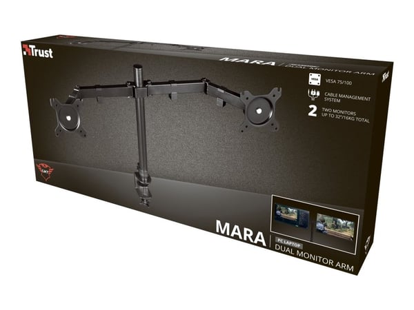 Trust GXT 1120 Mara - Monteringssats (bordsställ, klämbas) - justerbara dubbla armar - för 2 LCD-bildskärmar - skärmstorlek: upp till 32 tum - skri...