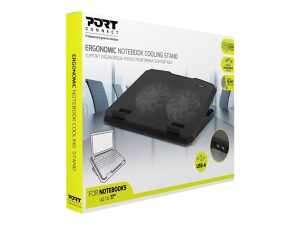 PORT Ergonomic Cooler Pro - Notebookvifte - med 2-porters USB-hub - 17" - 140 mm