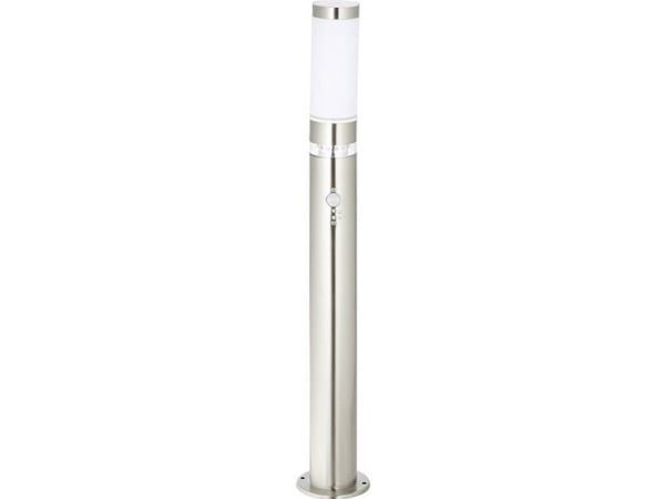 Brilliant G46799/82 utebord-/stolpelampe med bevegelsessensor, sparepære/LED (RGB), E27, innebygd LED 60,84 W, rustfritt stål