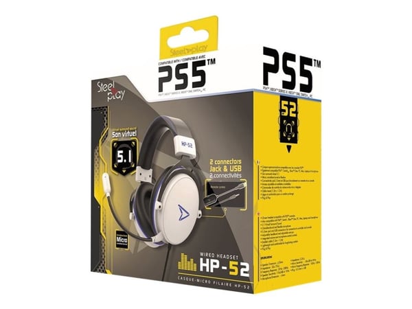 Steelplay HP52 - Headset - fullstorlek - kabelansluten - USB, 3,5 mm kontakt - vit Steelplay HP52 - Headset - fullstorlek - kabelansluten - USB, 3,5 mm kontakt - vit