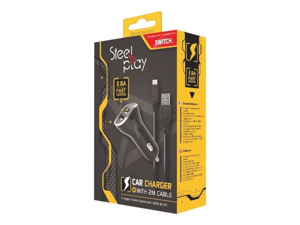 Steelplay - Bilstrømadapter - 2.6 A - 2 utgangskontakter (USB) - på kabel: USB-C - for Nintendo Switch Steelplay - Bilstrømadapter - 2.6 A - 2 utgangskontakter (USB) - på kabel: USB-C - for Nintendo Switch