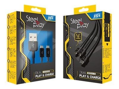 Steelplay Double Play & Charge - Laddnings-/datakabel - USB hane till mikro-USB typ B hane - 3 m - svart - för Sony PlayStation 4, Sony PlayStation...