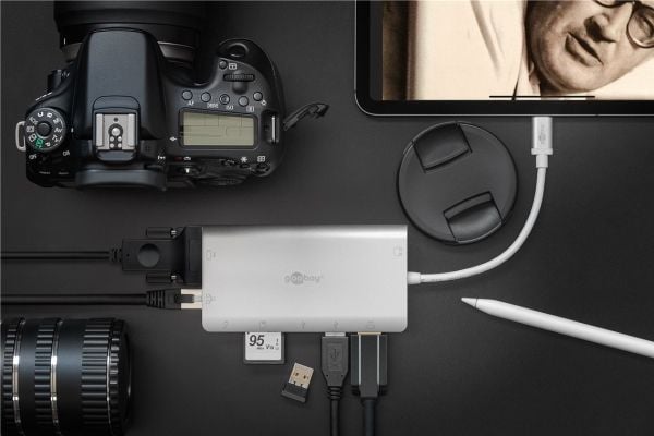 Goobay 49850, USB Type-C, 3.5mm, HDMI, RJ-45, USB 3.2 Gen 1 (3.1 Gen 1) Type-A, USB Type-C, VGA, SD, 5000 Mbit/s, 30 Hz, Sølv