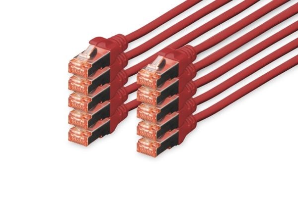 DIGITUS Professional - Koblingskabel - RJ-45 (hann) til RJ-45 (hann) - 1 m - SFTP - CAT 6 - med støvel, halogenfri, uten hindringer - rød (en pakke...