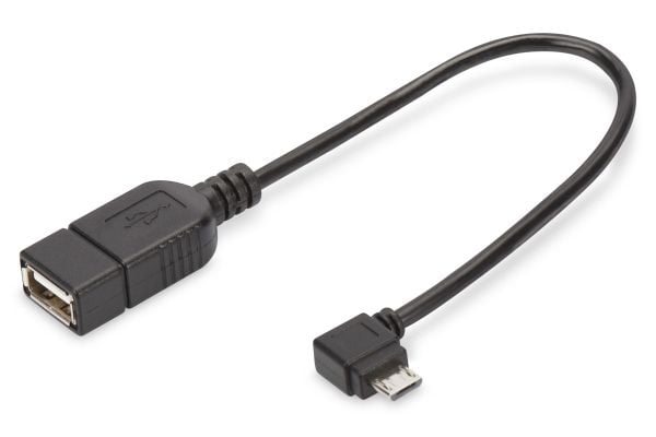 ASSMANN - USB-sovitin - USB (hun) til Micro-USB Type B (han) - USB 2.0 OTG - 20 cm - 90° stikforbindelse, formet - sortti