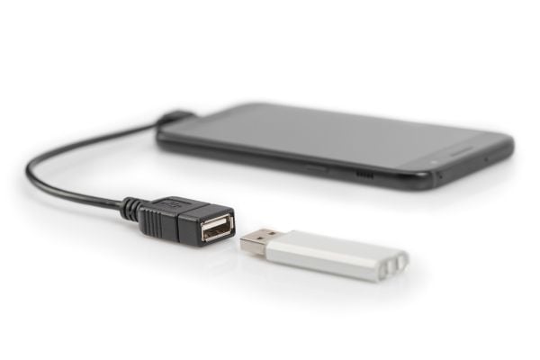 ASSMANN - USB-sovitin - USB (hun) til Micro-USB Type B (han) - USB 2.0 OTG - 20 cm - 90° stikforbindelse, formet - sortti