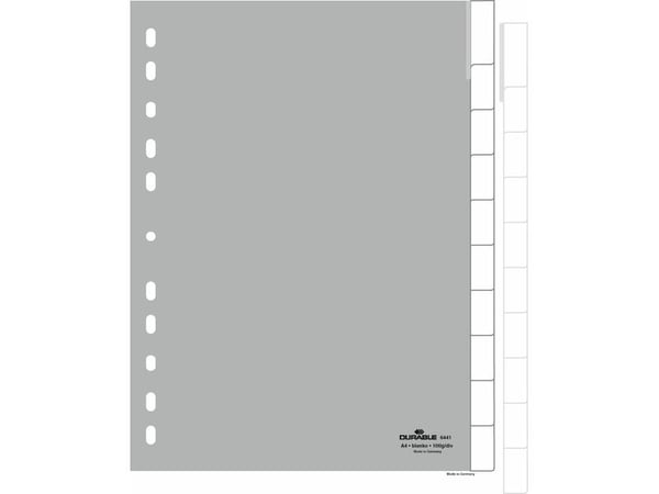 Durable 6441, Blank faneindeks, Polypropylen (PP), Grå, Portrett, A4, 230 mm