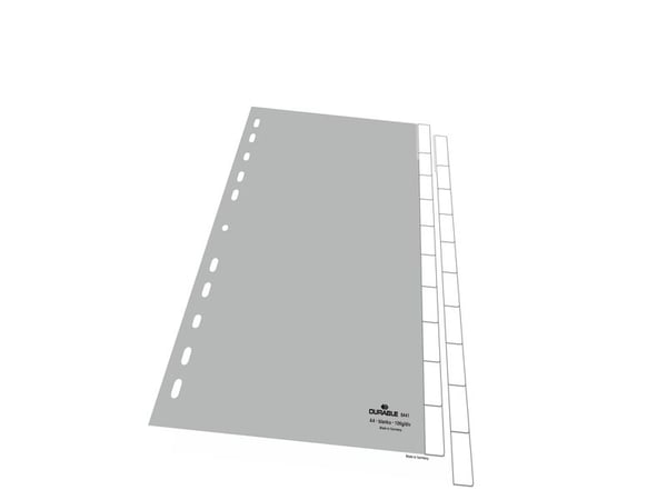 Durable 6441, Tyhjä välilehtihakemisto, Polypropeeni (PP), Harmaa, Muotokuva, A4, 230 mm