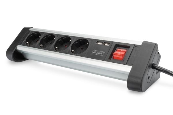 DIGITUS DA-70614 - Pistorasia - AC 110-240 V - 3680 Watt - tulo: virta - lähtöliittimet: 4 (2 x USB, 4 x CEE 7/4) - 1,5 m johto - musta, hopea