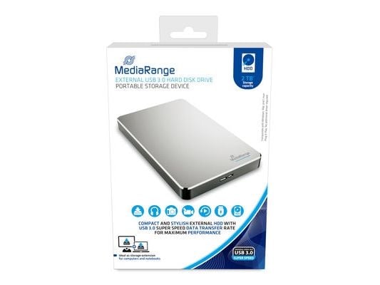 MediaRange HDD Ulkoinen 2TB USB 3.0 -kiintolevy, 2TB, hopea