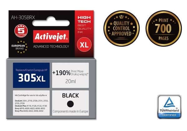 Activejet AH-305BRX, Høyt (XL) utbytte, Svart, Fargestoffbasert blekk, 20 ml, 1 stykker, Enkeltpakke