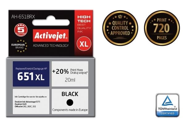 Activejet AH-651BRX, Standard utskriftsproduksjon, Pigmentbasert blekk, 20 ml, 720 sider, 1 stykker, Enkeltpakke