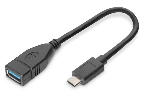 ASSMANN - USB-kaapeli - USB Type A (naaras) - USB-C (uros) - USB 3.0 - 15 cm - muotoiltu - musta
