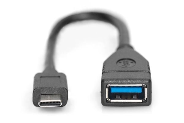 ASSMANN - USB-kaapeli - USB Type A (naaras) - USB-C (uros) - USB 3.0 - 15 cm - muotoiltu - musta