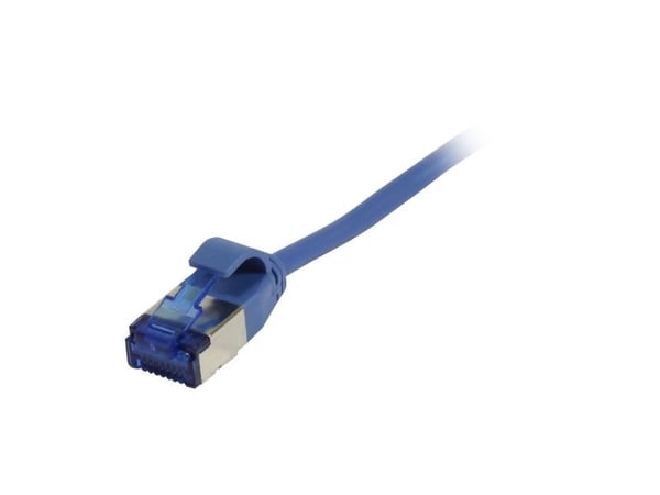 Patchkabel RJ45 CAT6A 500 MHz 0,25 m blå UFTP slimline rund d38 mm TPESuperflex AWG32 Synergy 21