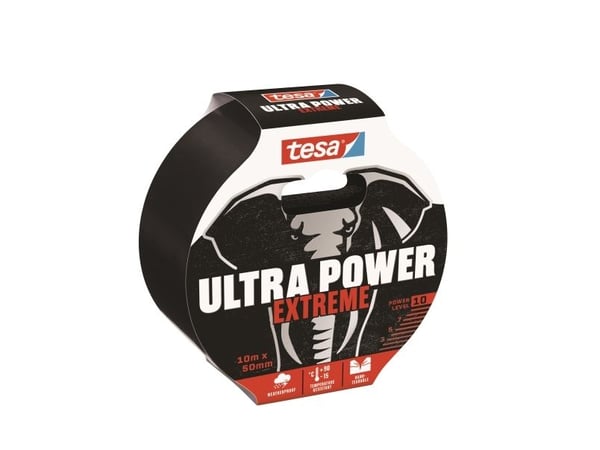 TESA Ultra Power Extreme, Sort, Reparering, PET-filt, Gummi, Metall, PVC, Ru, Smooth (glatt), 10 m