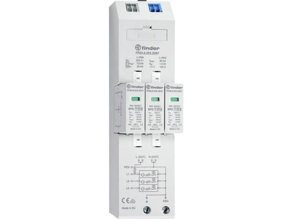 Finder 7P.03.8.255.Z007 Yhdistelmäsuoja tyyppi 1+2 kolmivaiheisiin TN-C-verkkoihin (7P038255Z007)