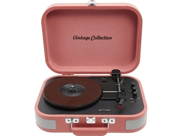 Muse MT-201 BTP, Hihnakäyttöinen levysoitin, Musta, Vaaleanpunainen, 33,45,78 RPM, 10 W, AC, 100-240 V