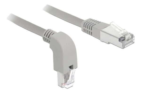 Delock - Patchkabel - RJ-45 (han) nedvinklet til RJ-45 (han) lige - 2 m - S/FTP - CAT 6a - booted, halogenfri - grå