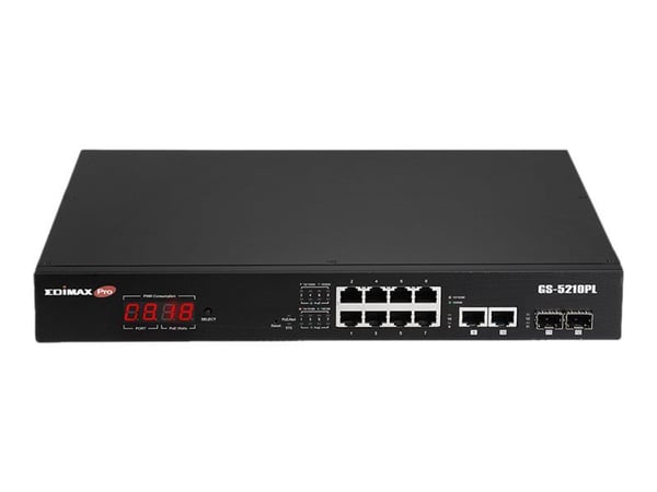 Edimax GS-5210PL - Switch - smart - 10 x 10/100/1000 + 2 x Gigabit SFP (opplink) - stasjonær - PoE+ (110 W)