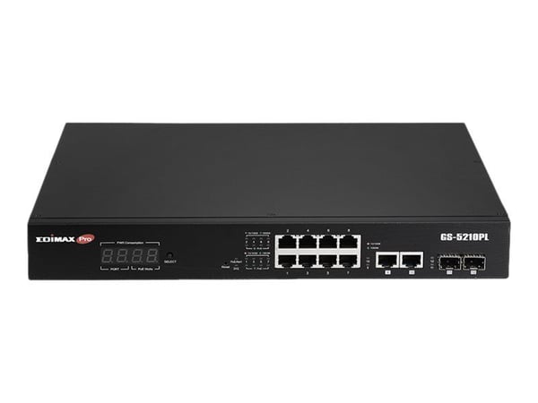Edimax GS-5210PL - Switch - smart - 10 x 10/100/1000 + 2 x Gigabit SFP (opplink) - stasjonær - PoE+ (110 W)