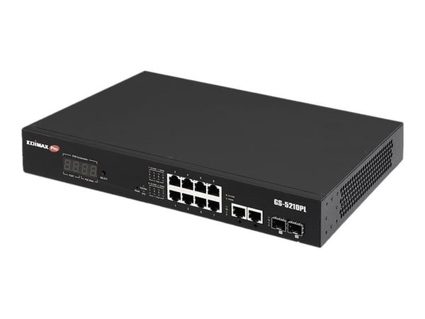 Edimax GS-5210PL - Kytkin - älykäs - 10 x 10/100/1000 + 2 x Gigabit SFP (uplink) - pöytätietokone - PoE+ (110 W)