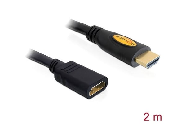 Delock High Speed HDMI with Ethernet - HDMI-forlengelseskabel med Ethernet - HDMI hann til HDMI hunn - 2 m - svart