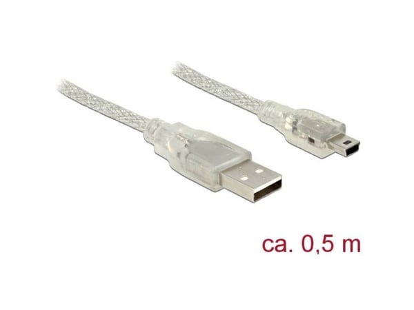 Delock - USB-kabel - mini-USB type B (hann) til USB (hann) - USB 2.0 - 50 cm - gjennomsiktig