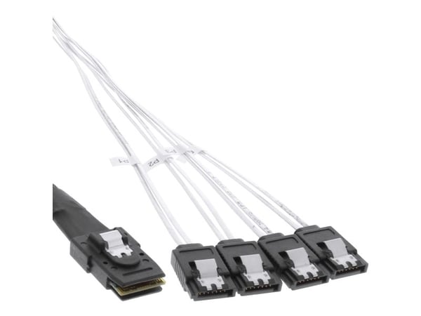 InLine 27620B, 1 m, Mini SAS SFF-8087 uros, SATA x 4, Rød