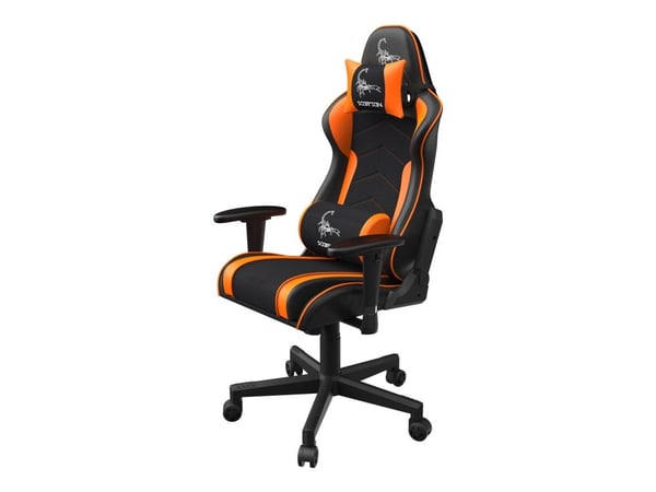 Gembird SCORPION - Stol - ergonomisk - armstöd - T-formad - lutning - svängtapp - nylon, PVC, svamp, mesh - black mesh, orange skin