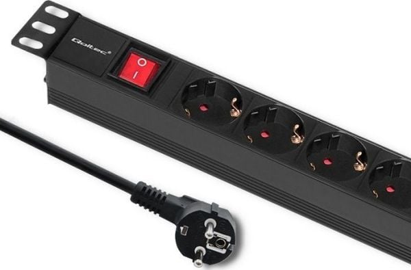 Qoltec - pistorasia (rack-versio) - AC 220-240 V - 3680 Watt - tulo: virta CEE 7/7 - lähtöliittimet: 6 (6 x virta CEE 7/3) - 1U - 19" - 2 m kaapeli...