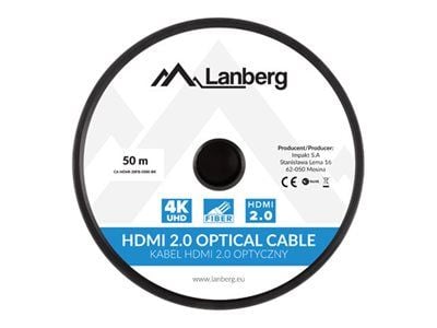 Lanberg - Premium High Speed - HDMI-kabel med Ethernet - HDMI hann til HDMI hann - 50 m - svart - Active Optical Cable (AOC), støtte for 4K 60 Hz (...