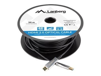 Lanberg - Premium High Speed - HDMI-kabel med Ethernet - HDMI hann til HDMI hann - 50 m - svart - Active Optical Cable (AOC), støtte for 4K 60 Hz (...