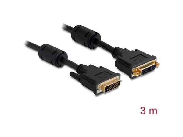 Delock - DVI-forlengelseskabel - DVI-I (hann) til DVI-I (hunn) - 3 m - tommelskruer - svart
