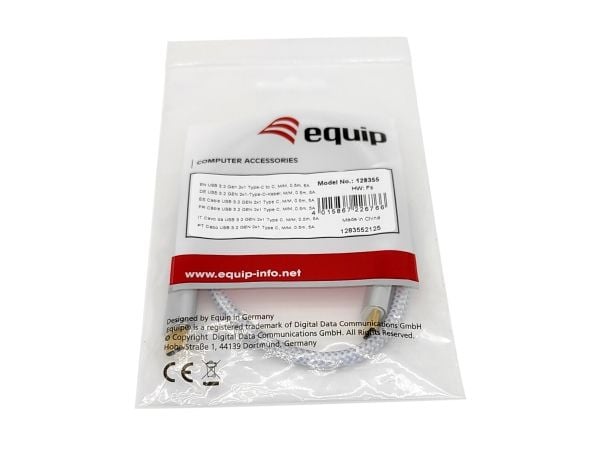 Equip 128356, 1 m, USB C, USB C, USB 3.2 Gen 2 (3.1 Gen 2), 10 Gbit/s, Sølv, Hvit