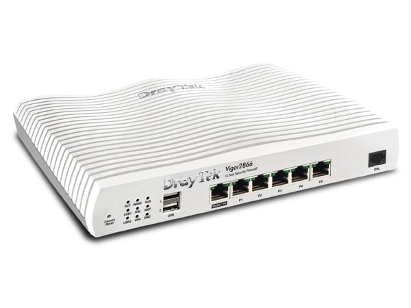 Draytek Vigor 2866 - Ruter - DSL-modem 5-ports switch - 1GbE - WAN-porter: 2 - veggmonterbar