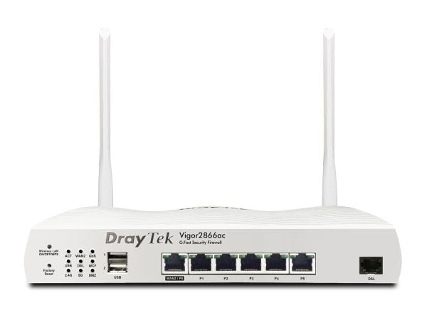 Draytek Vigor 2866ax - Trådløs ruter - DSL-modem 6-porters svitsj - 1GbE, PPP - WAN-porter: 2 - Wi-Fi 6 - Dobbeltbånd - veggmonterbar
