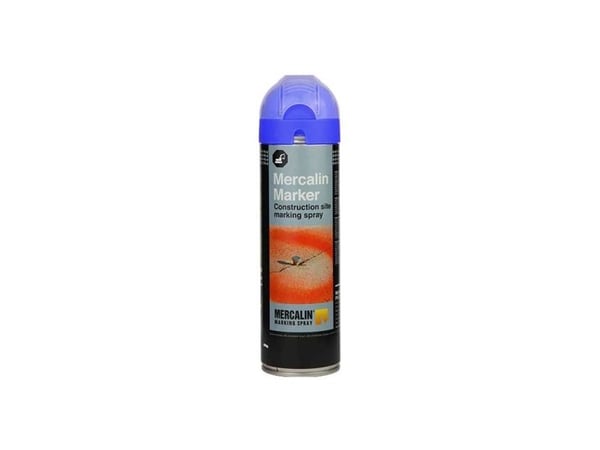 Mercalin markeringsspray 500ml - FLUO blå, bl.a. t/asfalt, beton, græs, grus, træ, sten & is Mercalin markeringsspray 500ml - FLUO blå, bl.a. t/asfalt, beton, græs, grus, træ, sten & is