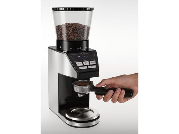 Melitta 1027-01, Kantkvern, 375 g, Koniske grader, LCD, Svart, Rustfritt stål, 160 W