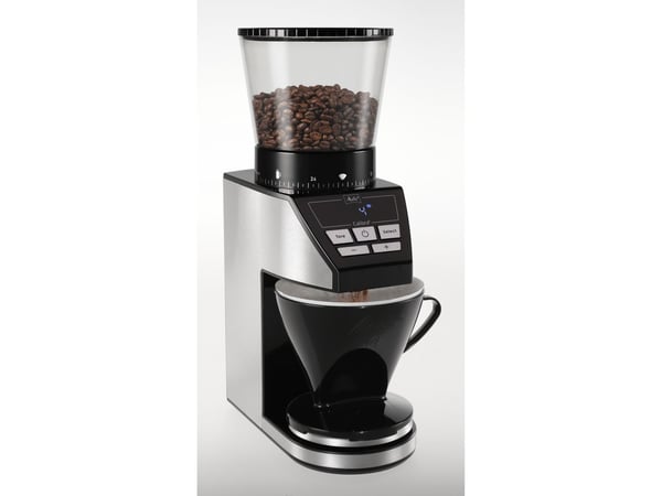 Melitta 1027-01, Kantkvern, 375 g, Koniske grader, LCD, Svart, Rustfritt stål, 160 W