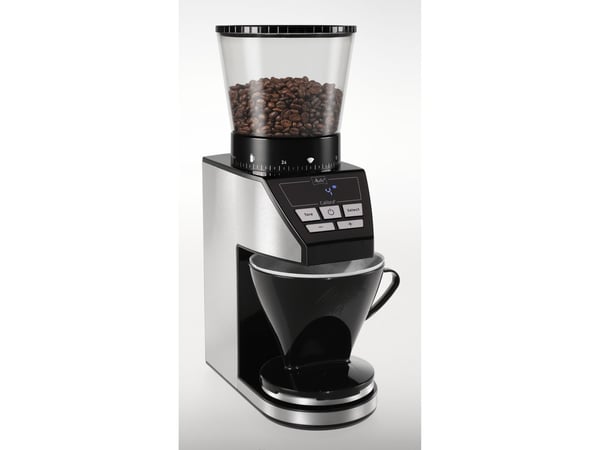 Melitta 1027-01, Kantkvern, 375 g, Koniske grader, LCD, Svart, Rustfritt stål, 160 W