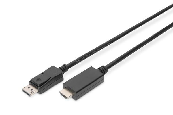 ASSMANN - Adapterkabel - DisplayPort hann låsing til HDMI hann - 3 m - trippel beskyttelse - svart - formstøpt, 4K-støtte, smekklås