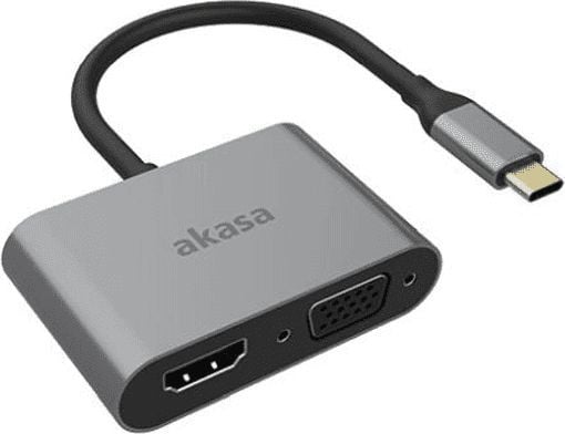 Akasa USB Typ C 2-In-1 Display-Adapter - silber - Digital/Daten - Digital/Display/Video, USB Type-C, HDMI, VGA, Aluminium, Passiv, 0,18 m, China