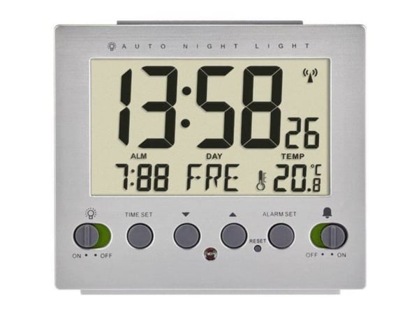 TFA-Dostmann 60.2561.55, Digital vekkerklokke, Rektangel, Sølv, Innendørs, Voksen, -10 - 60 °C