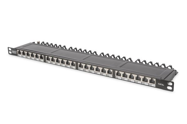 DIGITUS DN-91624S-SL-EA - Koblingspanel - CAT 6a - STP - RJ-45 X 24 - svart, RAL 9005 - 0.5U - 19"