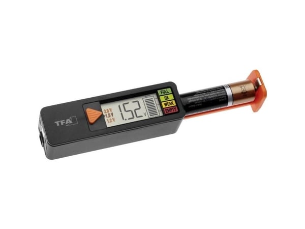 TFA Dostmann Batteritester Batterietester BatteryCheck Måleområde (batteritester) 1,2 V, 1,5 V, 3 V, 9 V Batteri, Batteri 98.1126.01