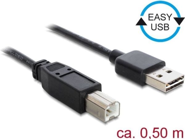 Delock Easy - USB-kabel - USB (hann) reversibel til USB-type B (hann) - USB 2.0 - 50 cm - svart