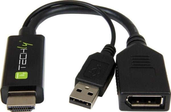 TECHly - Video adapter - HDMI hann til DisplayPort, USB (kun strøm) - svart - 4 Kx2K60 Hz-støtte