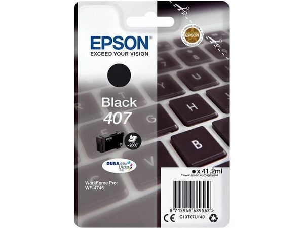 Epson 407 - 41.2 ml - L-størrelse - svart - original - blekkpatron - for WorkForce Pro WF-4745, WF-4745DTWF